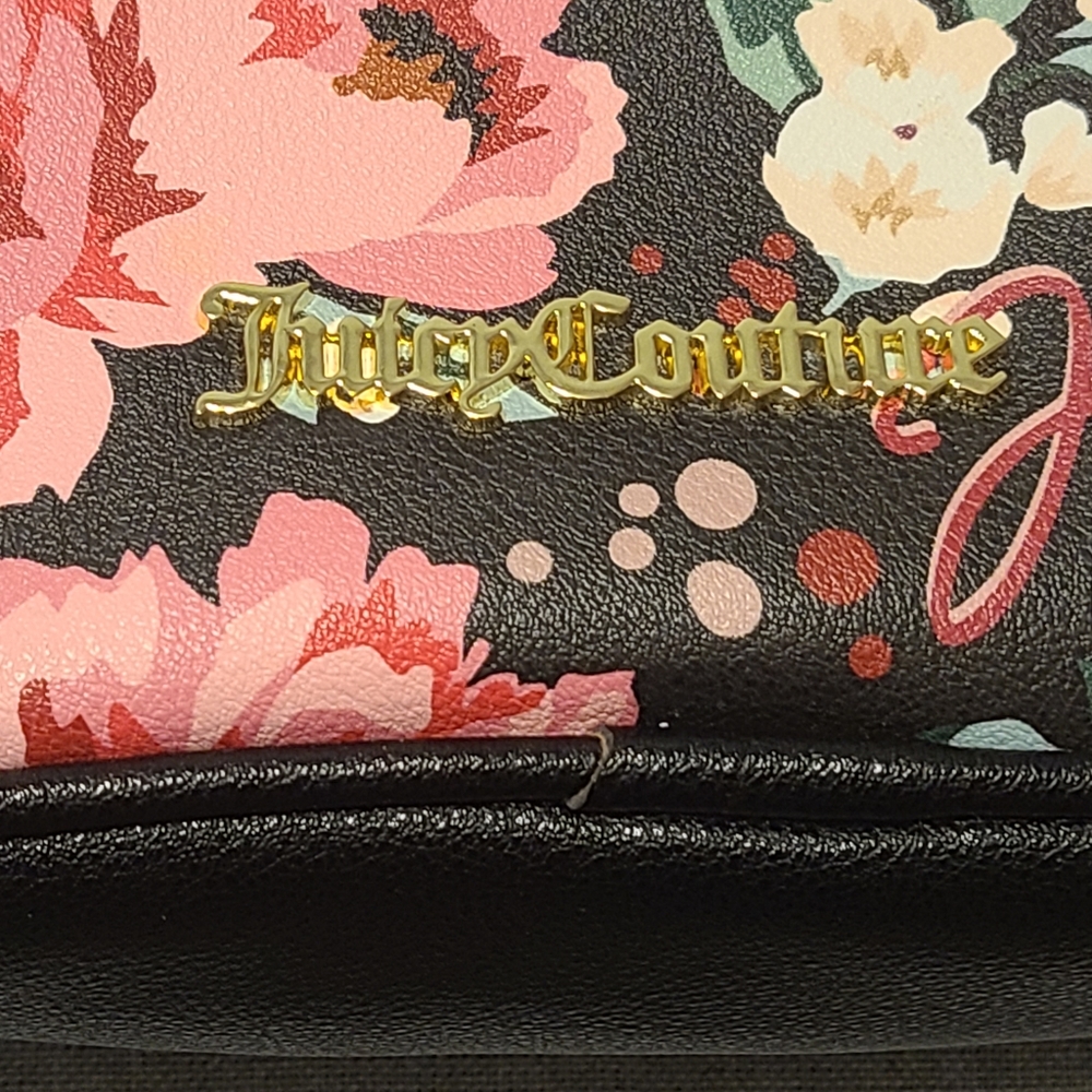 NWOT Juicy Couture Red Pink Floral Flower Black Leather Trim Purse - Picture 3 of 9